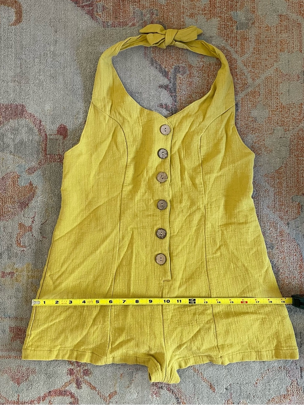 MABLE Yellow Halter Button-Front Romper - Picture 6 of 9